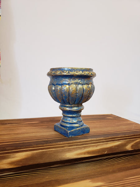 Blue and Gold Mid Century Antique Style Vase Hand Painted
