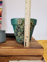 Shabby Chic Ceramic Floral Plant Pot Blue Gold Hand Embellished