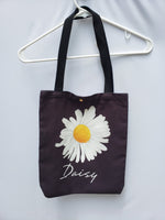 Black Canvas Tote Bag Floral Daisy