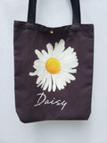 Black Canvas Tote Bag Floral Daisy