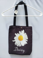 Black Canvas Tote Bag Floral Daisy