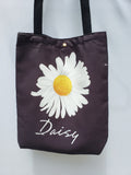 Black Canvas Tote Bag Floral Daisy