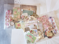 Junk journal, ephemera kits, vintage style, postcards, stickers, note paper, and more.