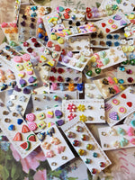 100 pairs fashion earrings lot Fruity,unicorn,small girls styles(single pairs )