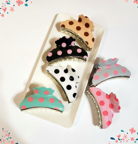 Fashion Retro Polka dot Hair Clips, Claws. 6 Styles To Choose From